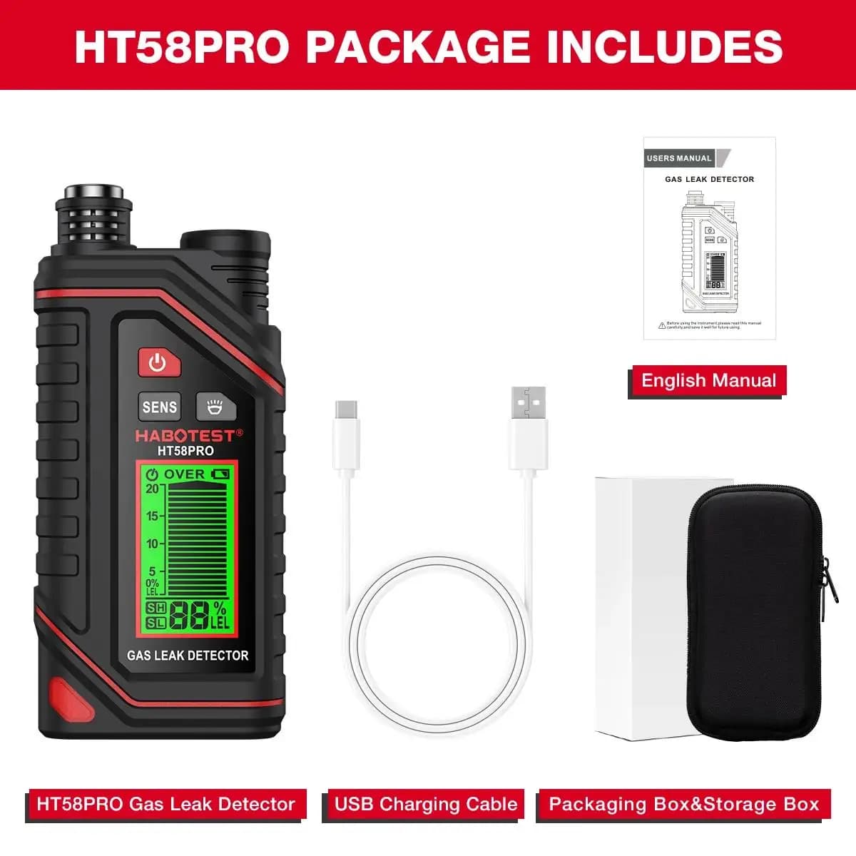 HABOTEST HT58PRO détecteur de fuite de gaz capteur de gaz de haute précision capteur sensible détect
