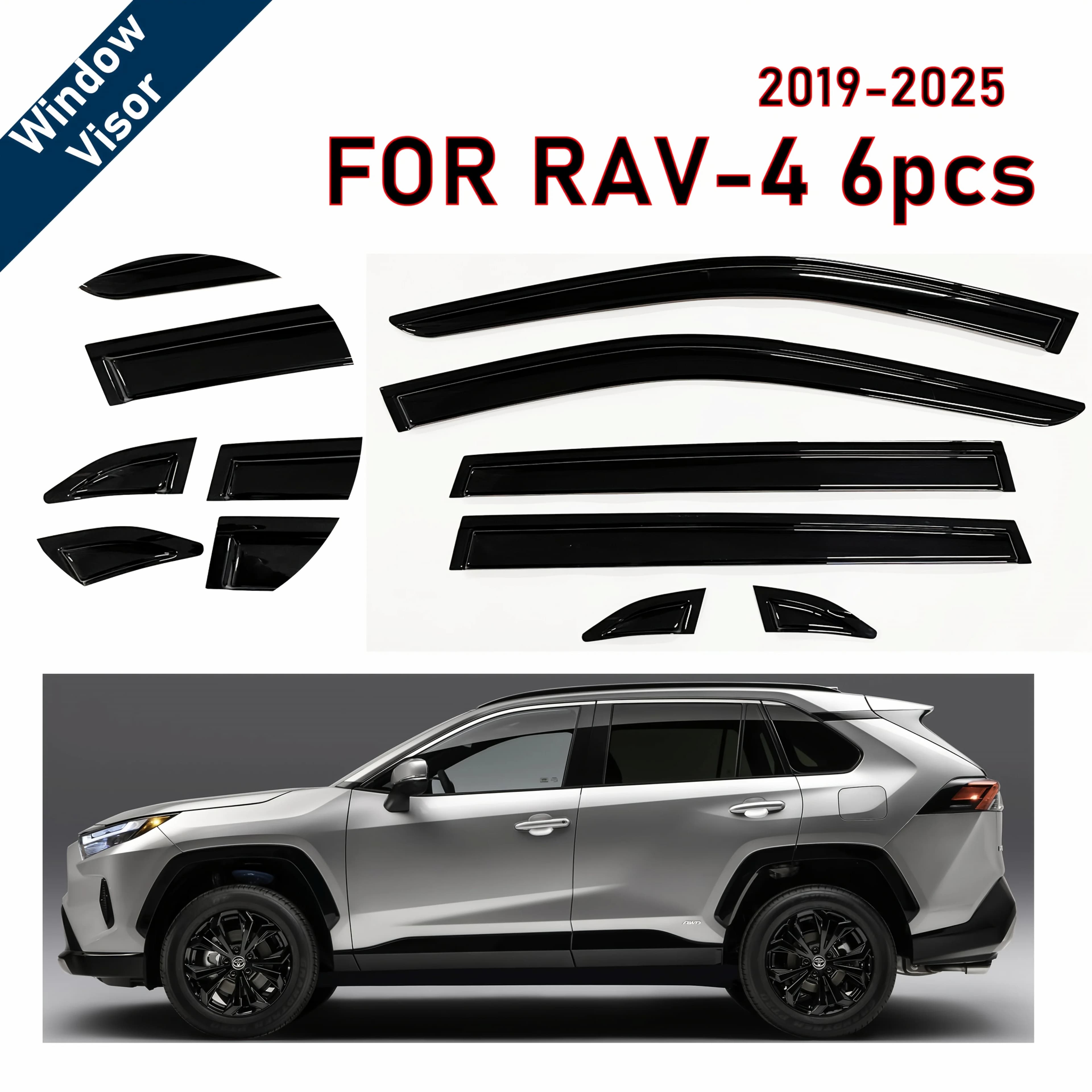 6 pare-soleil de fenêtre de voiture dernier modèle pour RAV4 2020-2024, déflecteurs de vitre anti-pl
