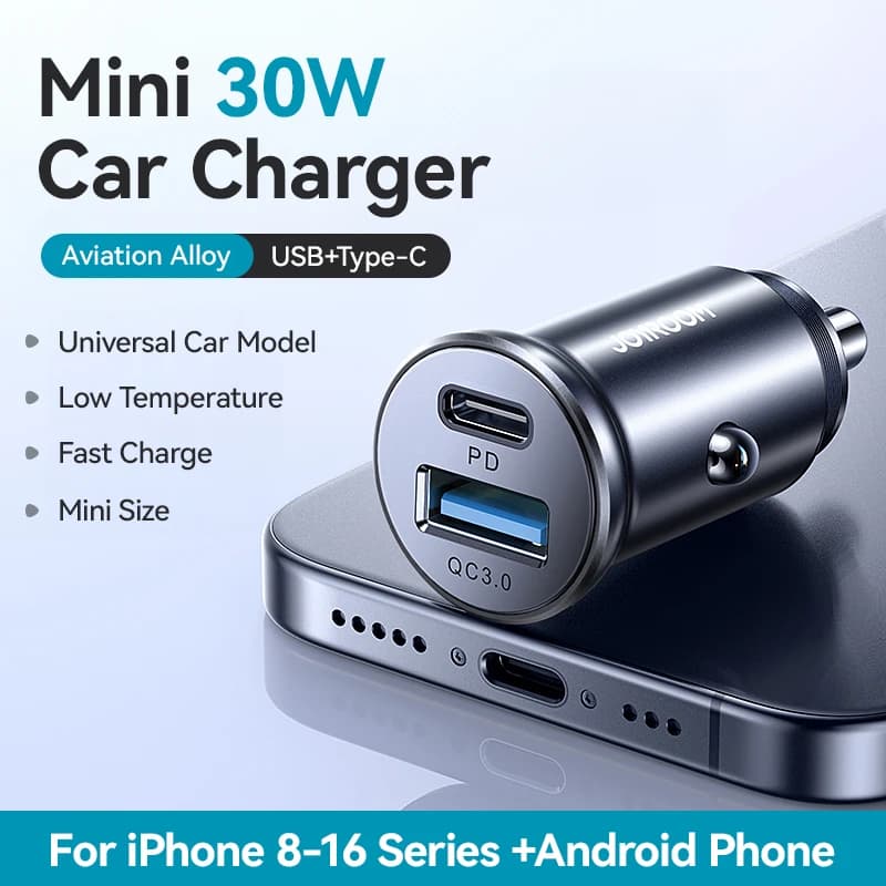 Joyroom-Mini chargeur de voiture, 30W, PD QC 3.0, USB Type-C, charge rapide, ports touristes, charge
