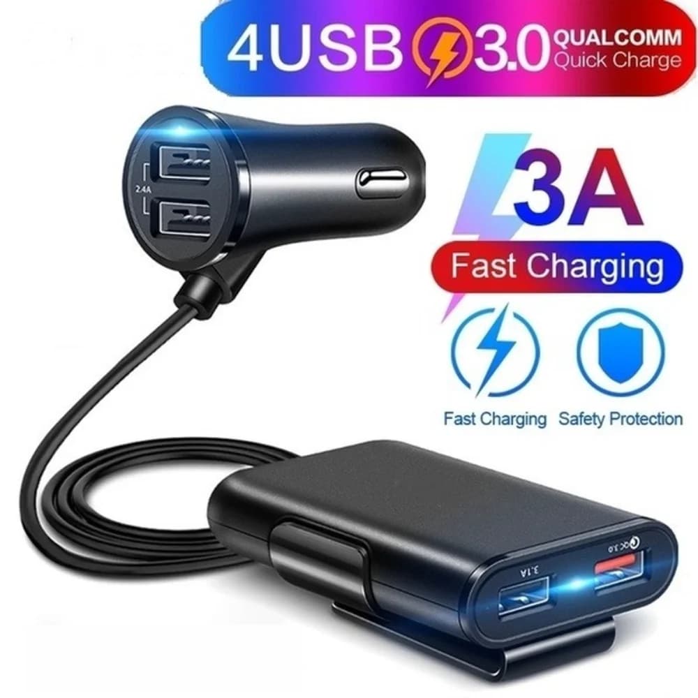 Chargeur de voiture USB universel à 4 Ports, siège avant et arrière QC3.0, adaptateur USB de charge 