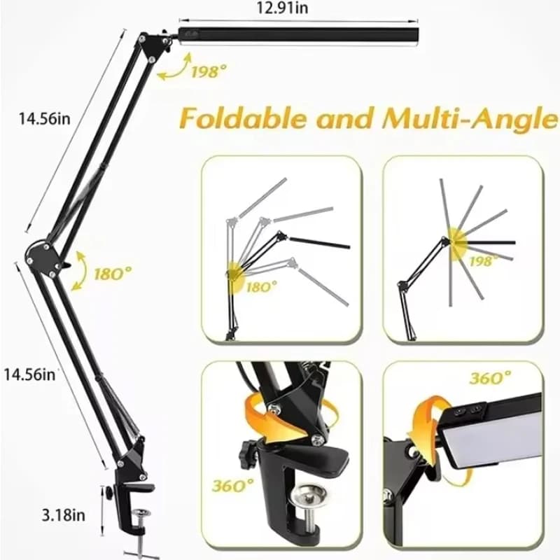 Lampe de bureau, lampe de bureau LED avec culbuteur, Angle réglable, 10 niveaux de luminosité, 3 mod