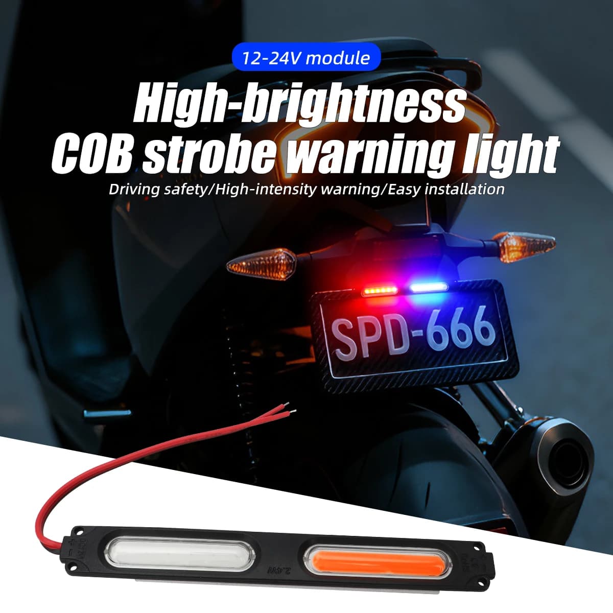 Module LED double lumière rouge bleu clignotant à économie d'énergie pour motos, véhicules électriqu