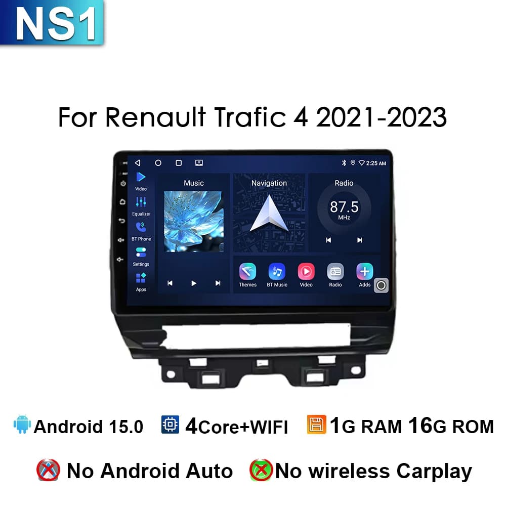 Autoradio 5G pour Renault Trafic 4 2021 2022 2023 Android 15 Lecteur multimédia stéréo sans fil Carp