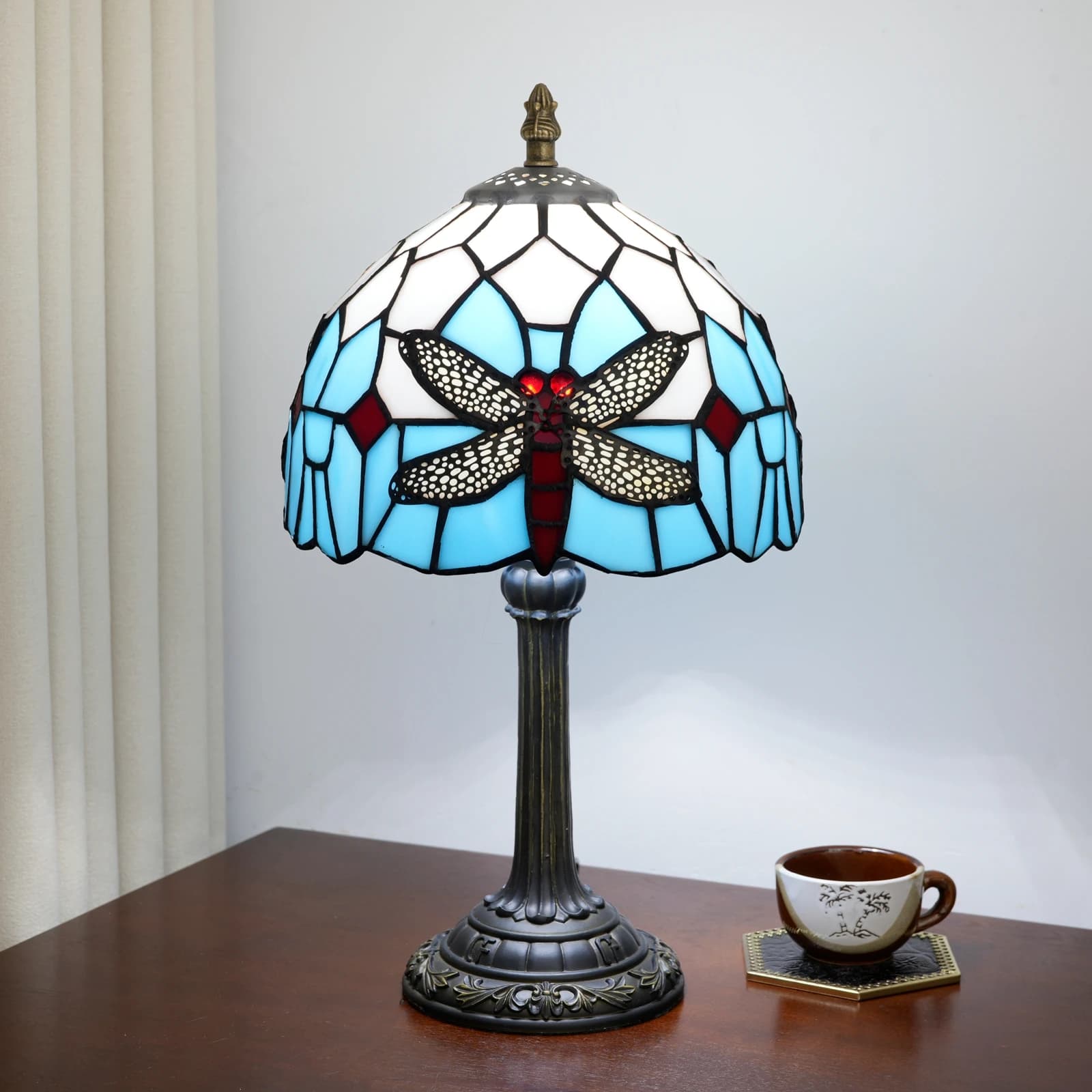 Lampe de Table tulipe en vitrail de 8 pouces, petite lampe romantique pour salon, salle à manger, dé