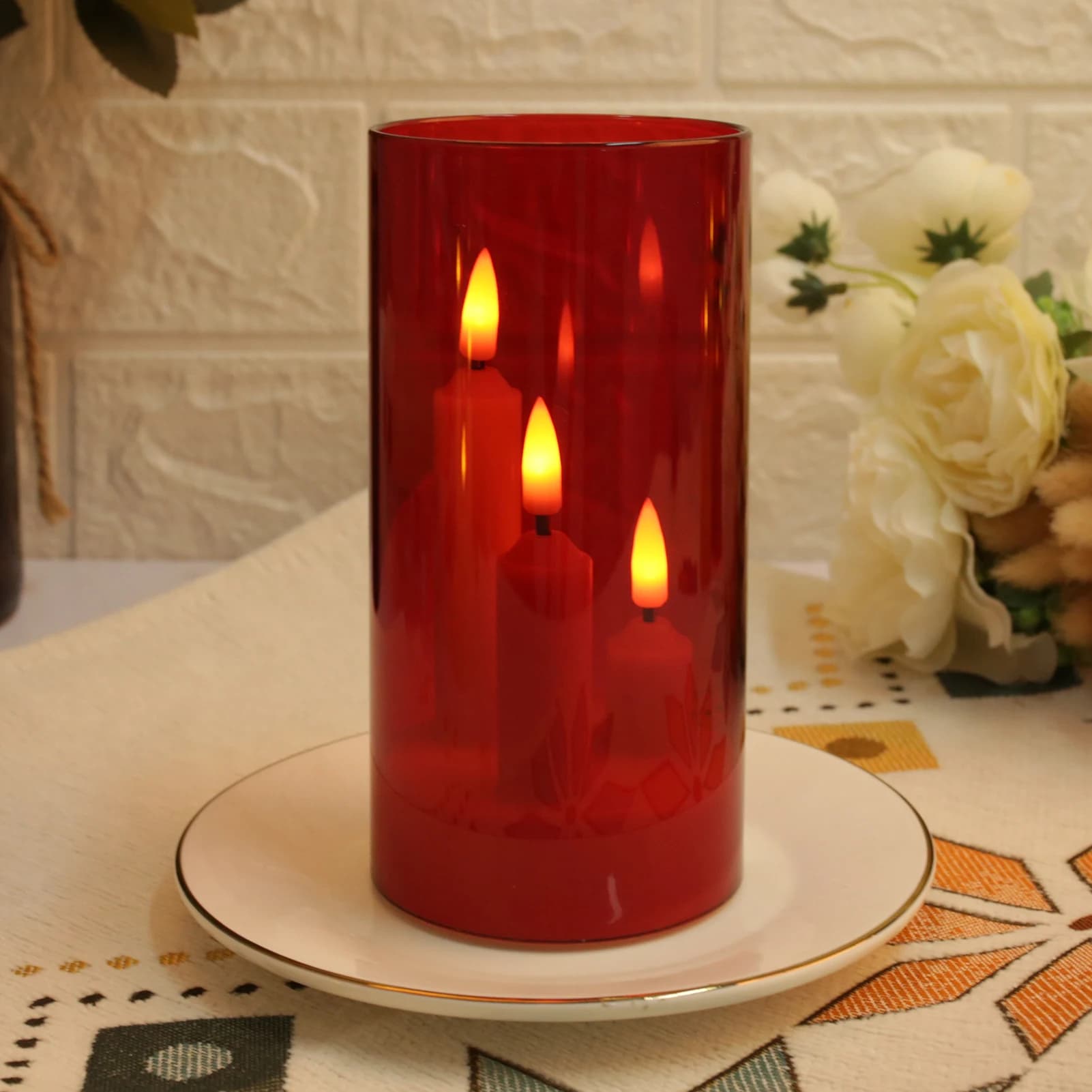 Bougies coniques LED 3 en 1 sans flamme, avec abat-jour de 15CM, bougies électriques scintillantes à