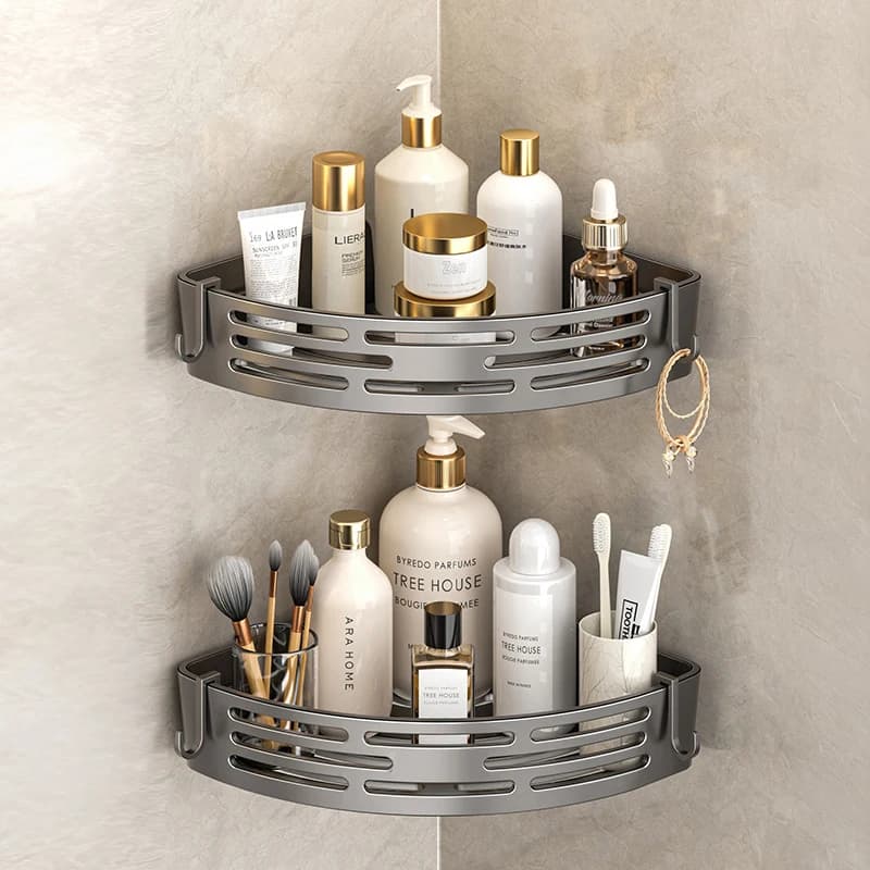 Étagère d'angle moderne pour salle de bain, autocollante, pour cosmétiques et articles de toilette, 