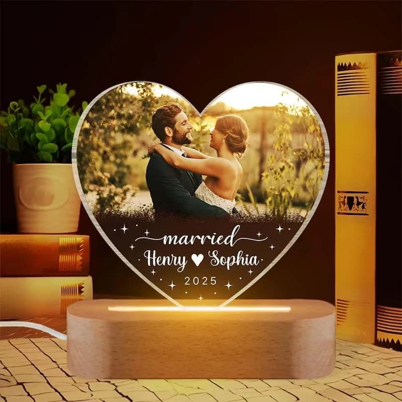 Cadre de Couple personnalisé, veilleuse en acrylique, Photo personnalisée, nom, lumière LED, aliment