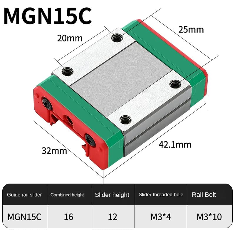 15mm Linéaire Guide MGN15 L = 100 200 300 350 400 450 500 550 600 700 800 mm rail linéaire moyen + M