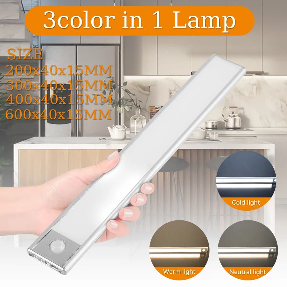 Lampe d'armoire à capteur de mouvement LED de cuisine, tube de lumière, gradateur, détection du corp