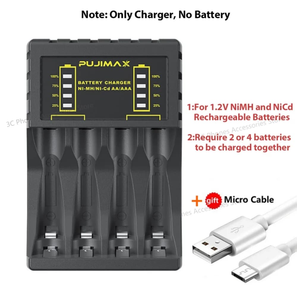 Chargeur de batterie Intelligent à 4 emplacements, Charge rapide avec indicateur pour piles recharge