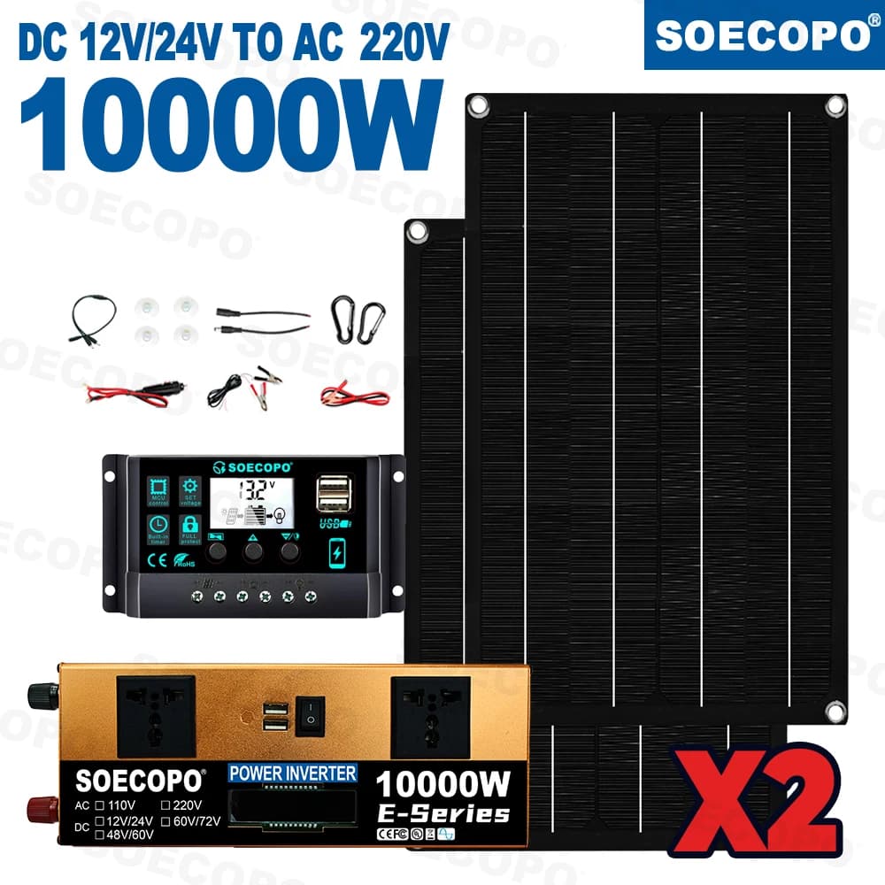 SOECOPO – panneaux solaires 2x600W, 10000W, Kit solaire entièrement Portable pour Camping, contrôleu