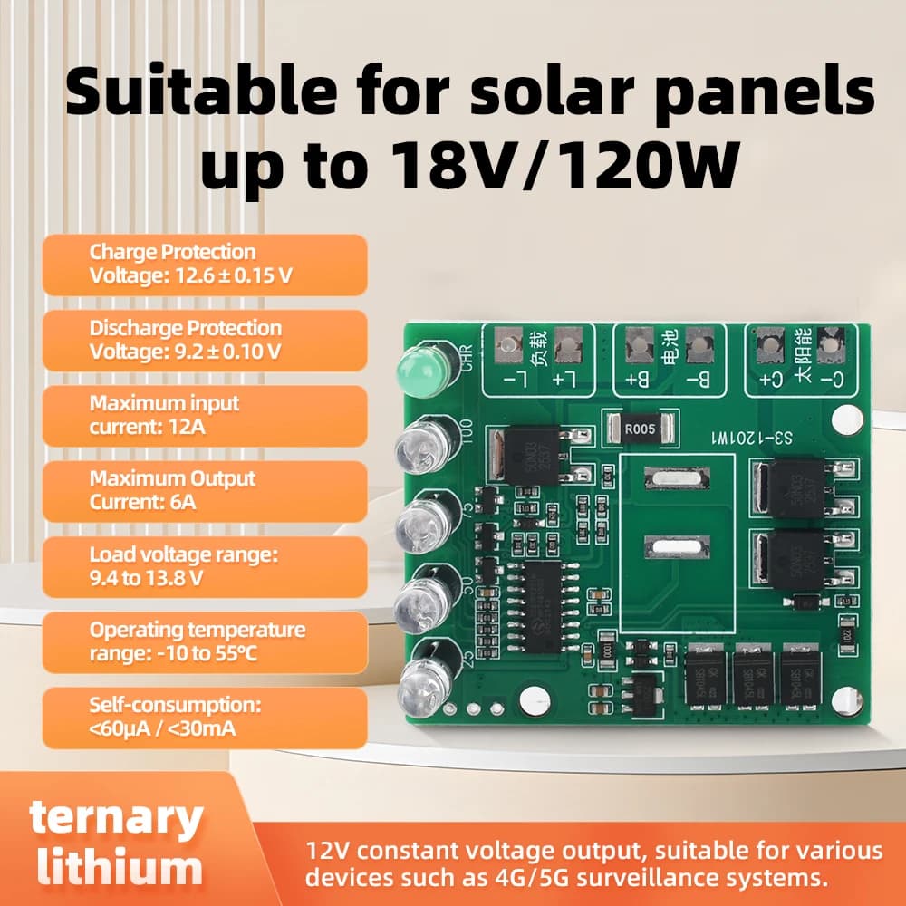 Contrôleur solaire MPPT 12V 12A pour batteries lithium ternaires et lithium fer, module de charge de