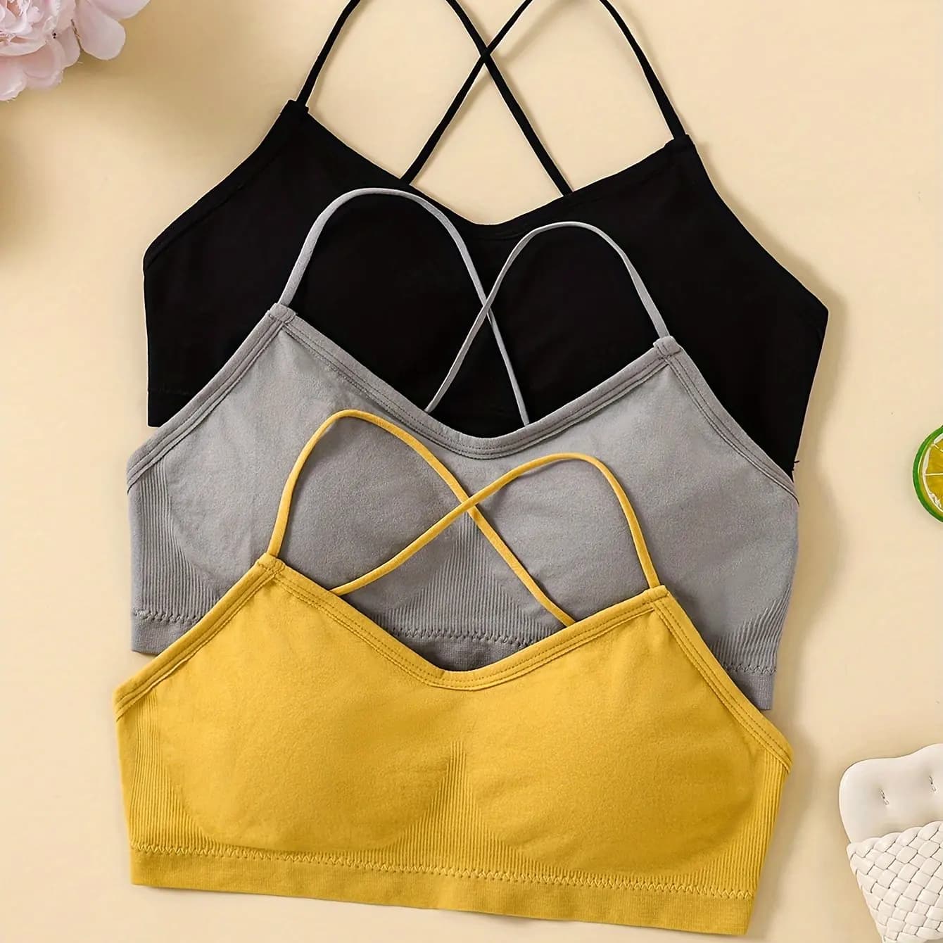 Soutien-gorge de sport à bretelles croisées pour femmes, ensemble de 3 pièces, yoga, nombril, haut, 