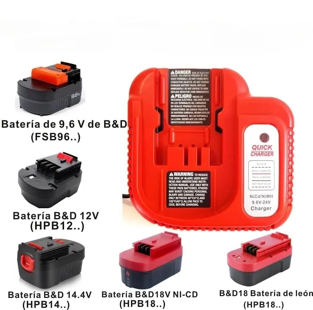 Chargeur de batterie de remplacement pour Black & Decker, Ni-CD, Ni-laissée, Multi-Volt, 9.6V, 12V, 