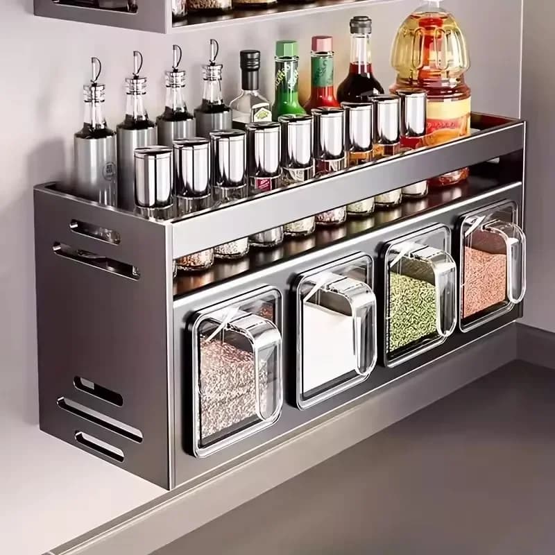 Organisateur mural de cuisine avec structure robuste en acier inoxydable, à fixer au mur pour les bo