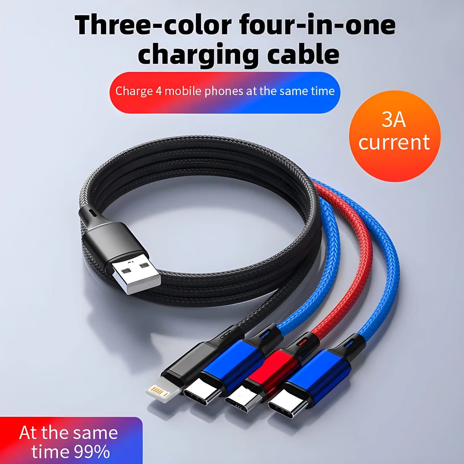 Câble de chargeur multiple 4 en 1 pour iPhone 15 14 13Pro Max Mini 3 en 1, câble de charge rapide Mi