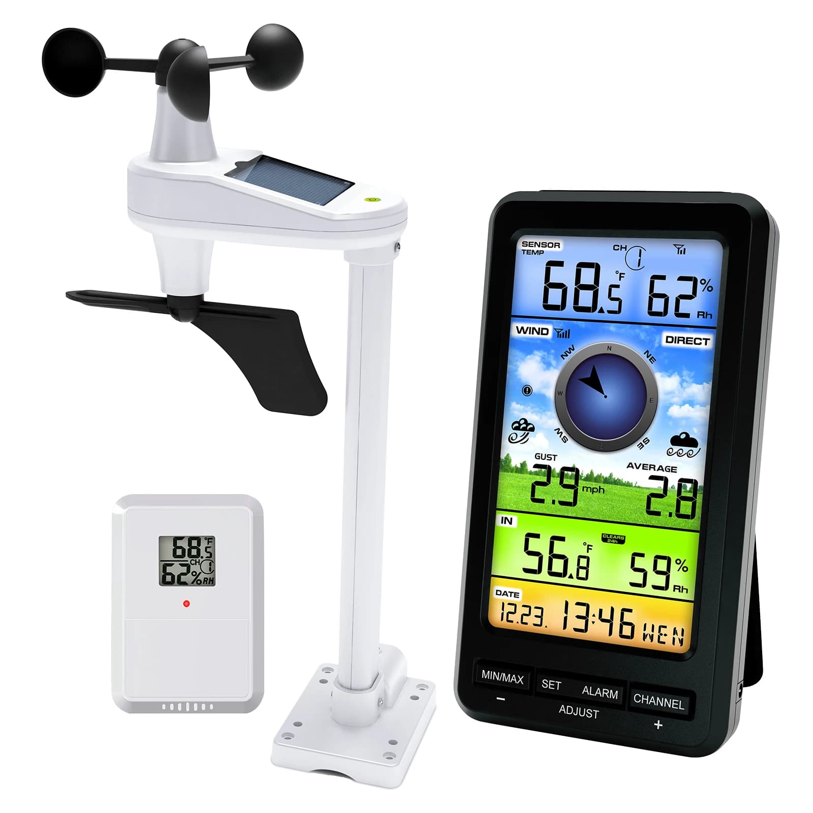 Anémomètre Station météo thermomètre numérique intérieur/extérieur sans fil avec capteur à distance 