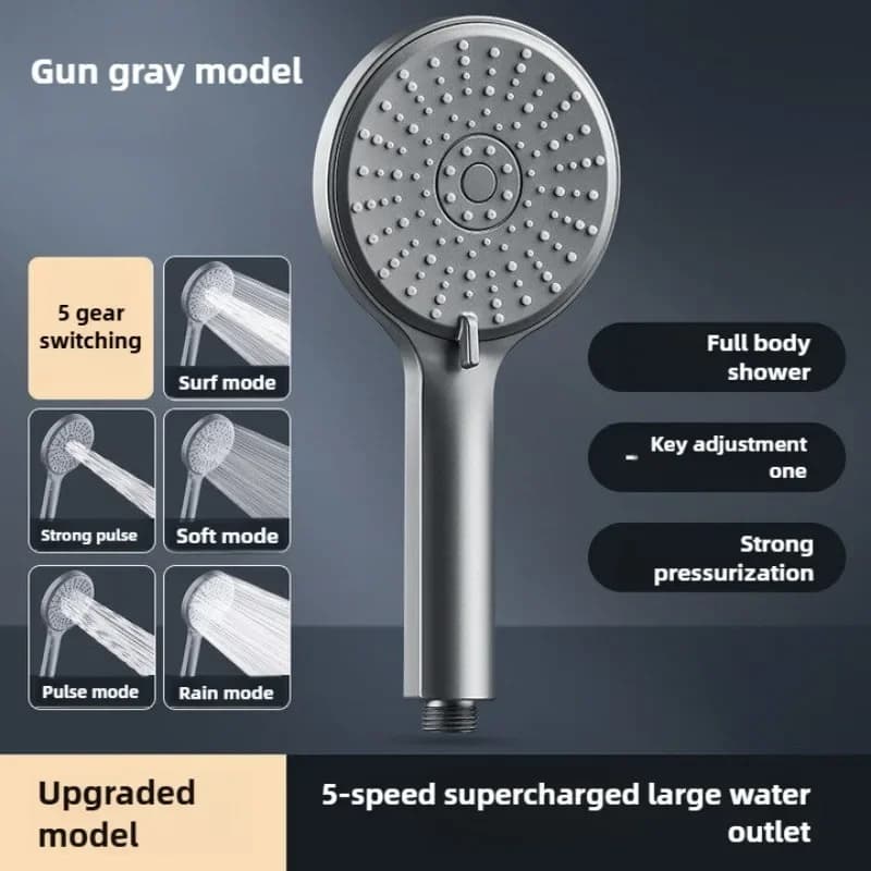 Pommeau de douche pressurisé à grand panneau, 5 fonctions, haute pression, économie d'eau, salle de 
