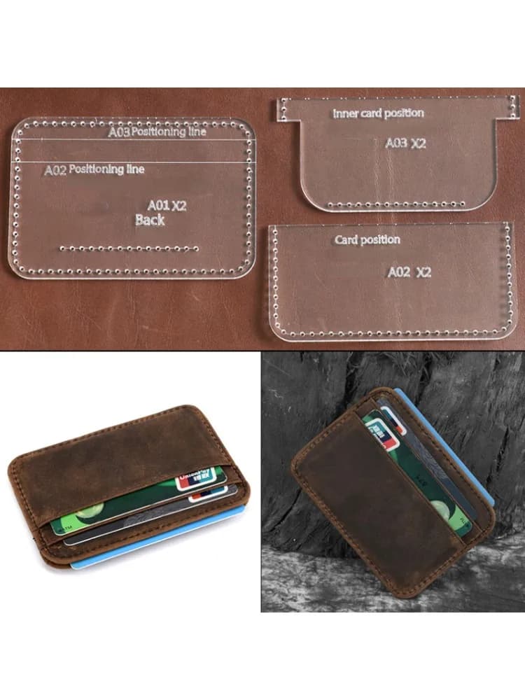 Lot de 3 pochettes à cartes miniatures en cuir faites à la main pour femmes, modèle de couture, poch