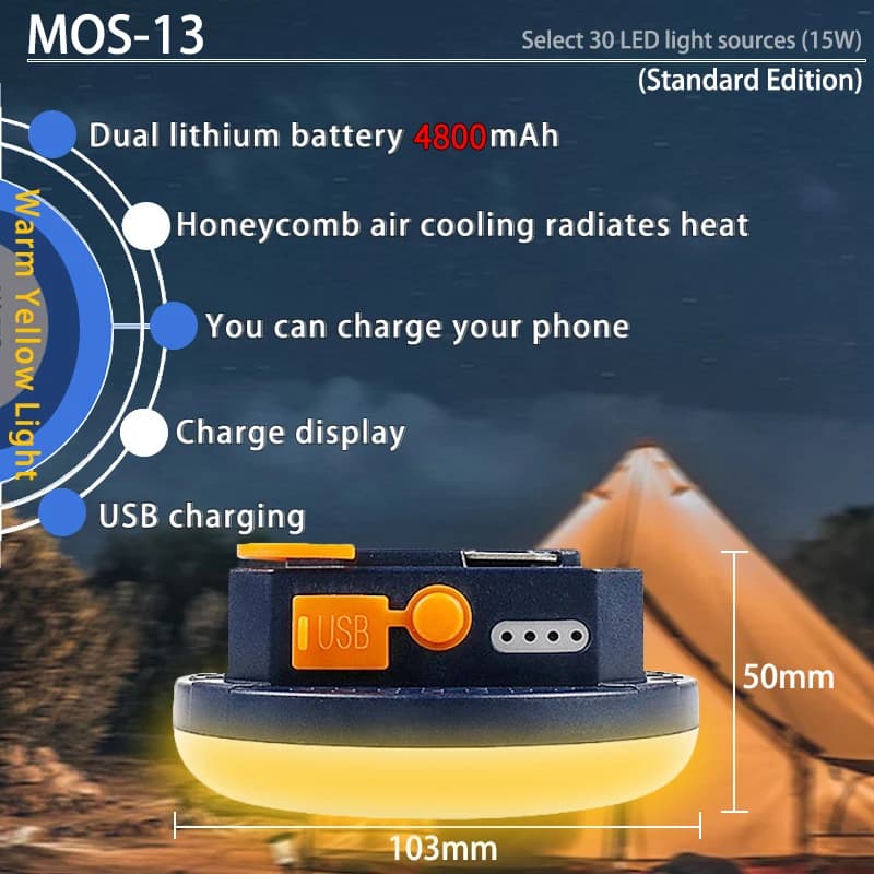 MOSucks ING-Lanterne de Tente Rechargeable, Portable, Lumière de Marché Nocturne d'Urgence, Ampoule 