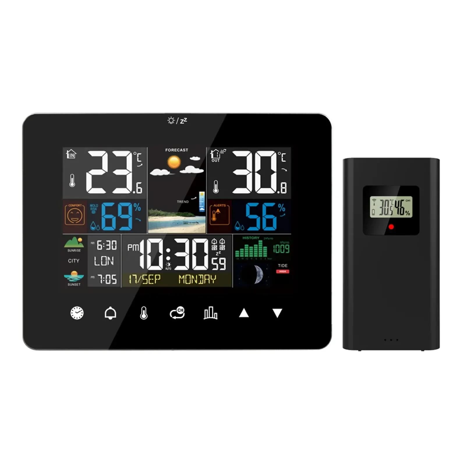 Station Météo Multifonction, Réveil, Therye.com, Hygromètre, Écran Tactile, Capteur Sans Fil, Sunris