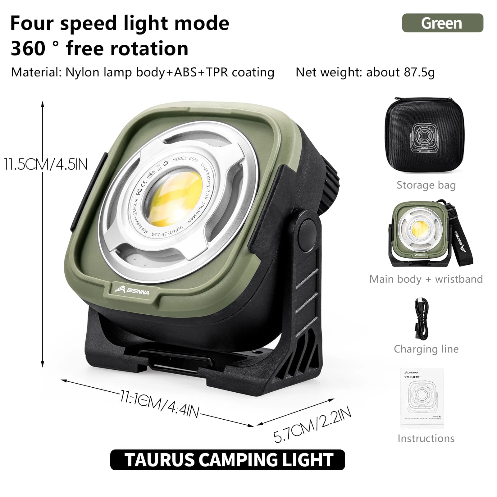 BISINNA – lanterne de Camping Rechargeable, haute luminosité, Portable, pour tente, randonnée, pique