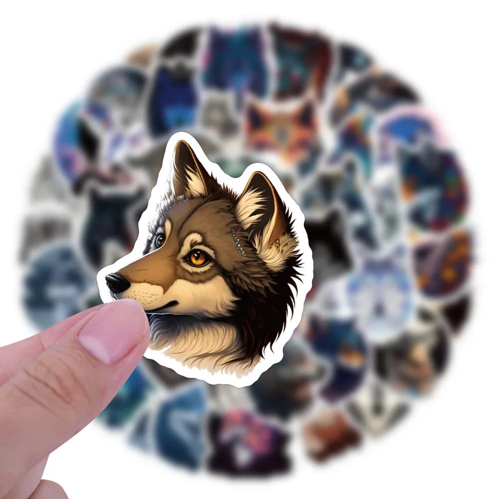 10/60 PIÈCES Loup Dessin Animé Autocollants Cool Animal Graffiti Décoration Dessin Animé Loup Autoco
