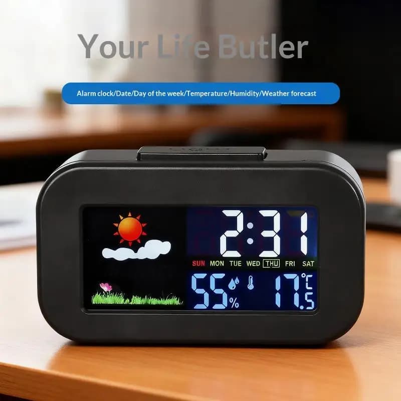 (Ce14) Horloge de station météo intelligente avec affichage couleur - Moniteur de température et d'h
