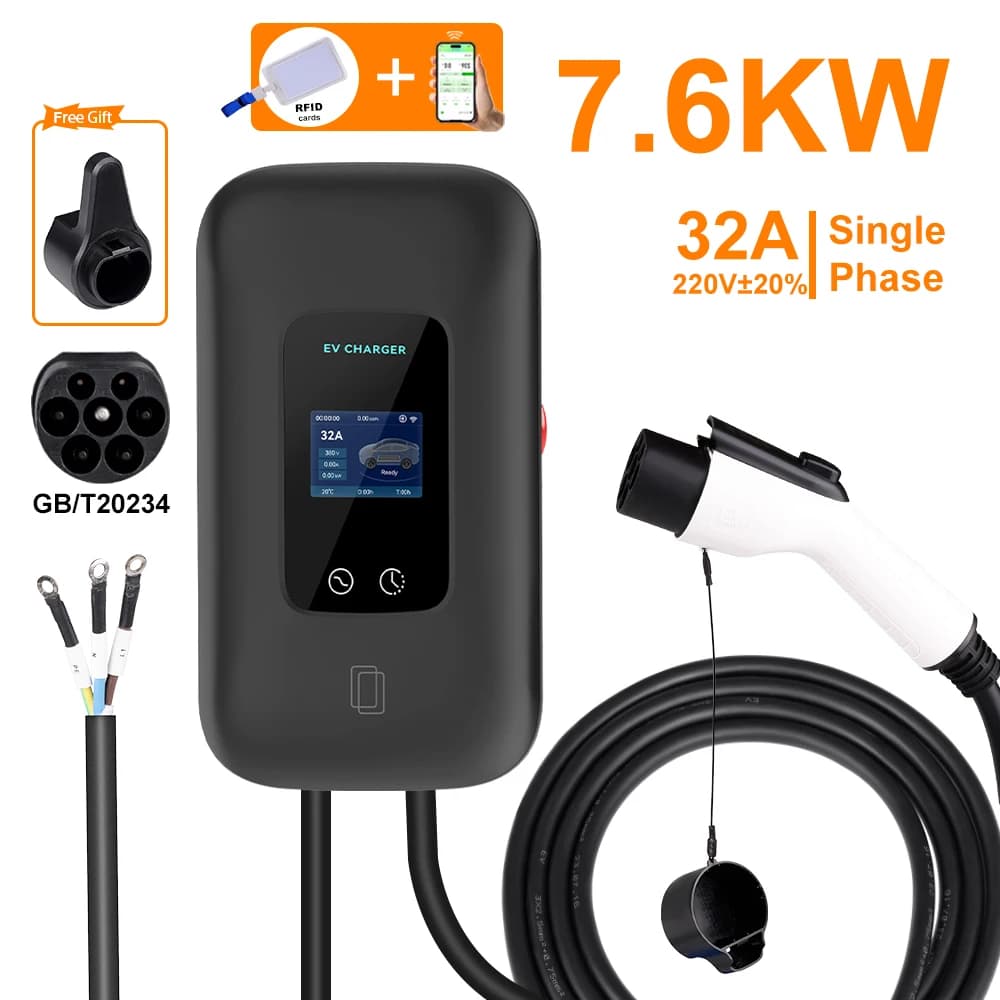 Station de chargeur EV GB/T20234 32A 7.6KW 22KW EVSE Wallbox charge GBT 16A 11KW APP contrôle pour v