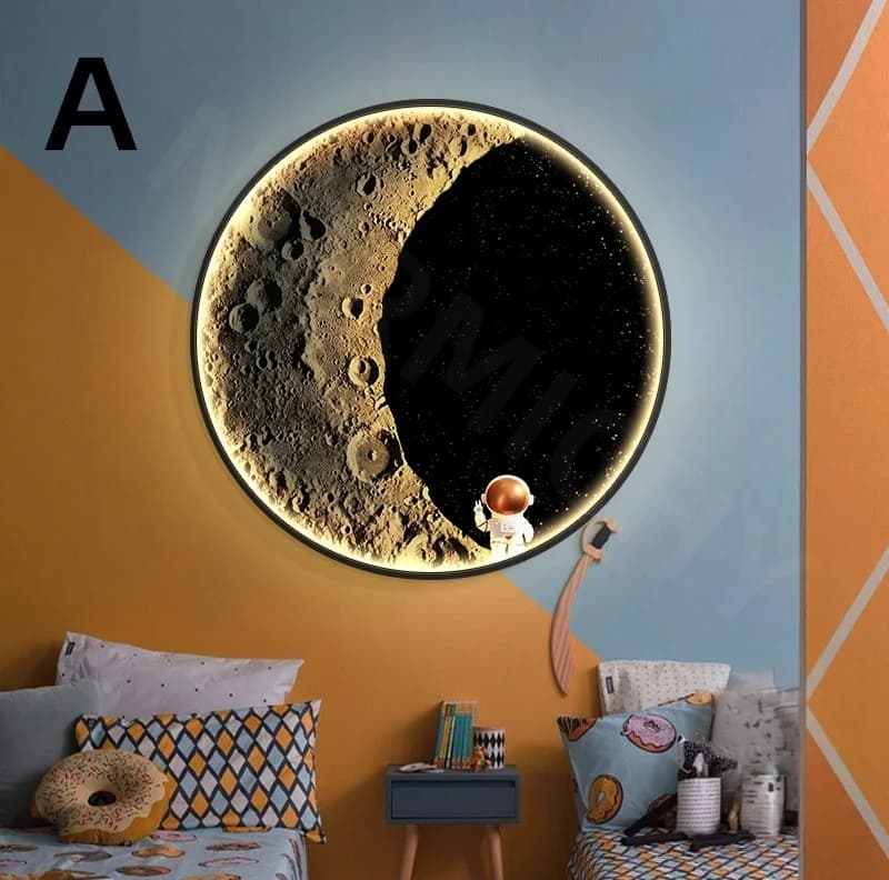 Chambre chevet peinture décorative lune applique ronde atmosphère peinture enfants dessin animé déco