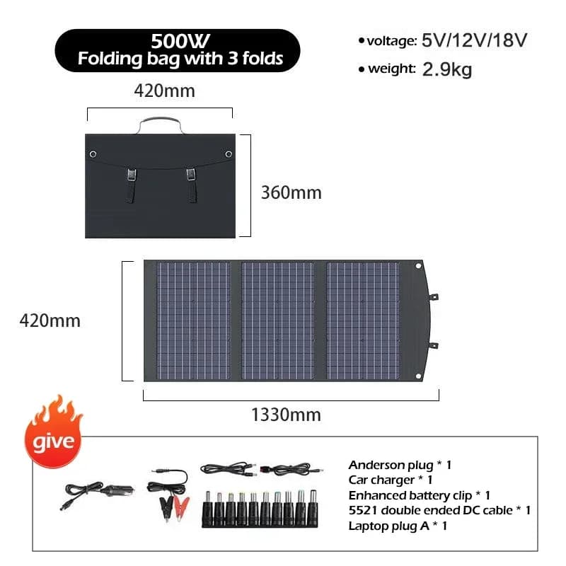 Panneau solaire pliable de 500W à 2000W, générateur d'énergie portable 12V pour la recharge de télép