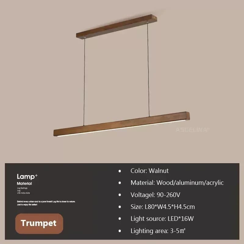 Luminaire suspendu LED en bois nordique, lustre long pour salle à manger, lampe de table à manger, l