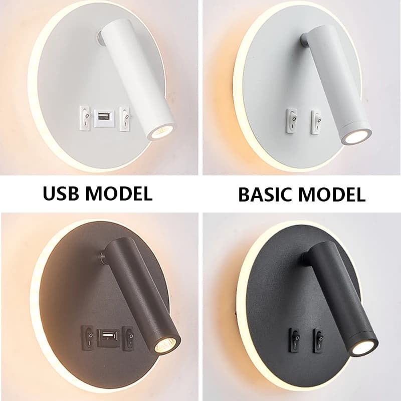 Applique de chevet, applique murale LED, lampe de lecture murale avec interrupteur et port USB, appl