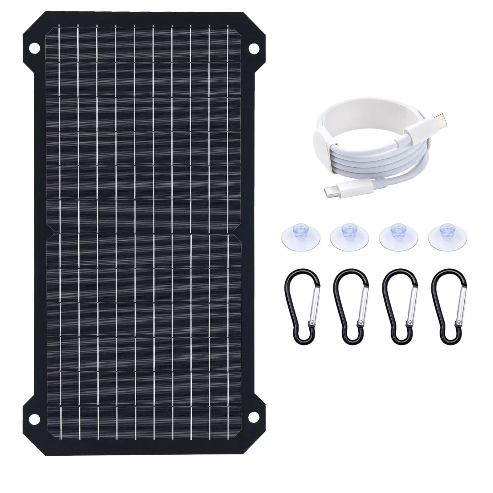 Chargeur solaire tout noir avec affichage de la tension et du courant, sortie USB/TypeC, breveté exc