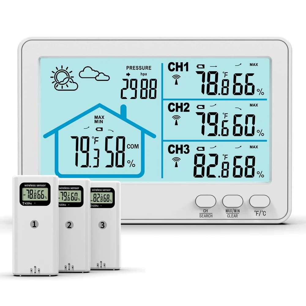 Station météo sans fil avec écran LCD, baromètre, hygromètre, rappel de point de congélation Therye.