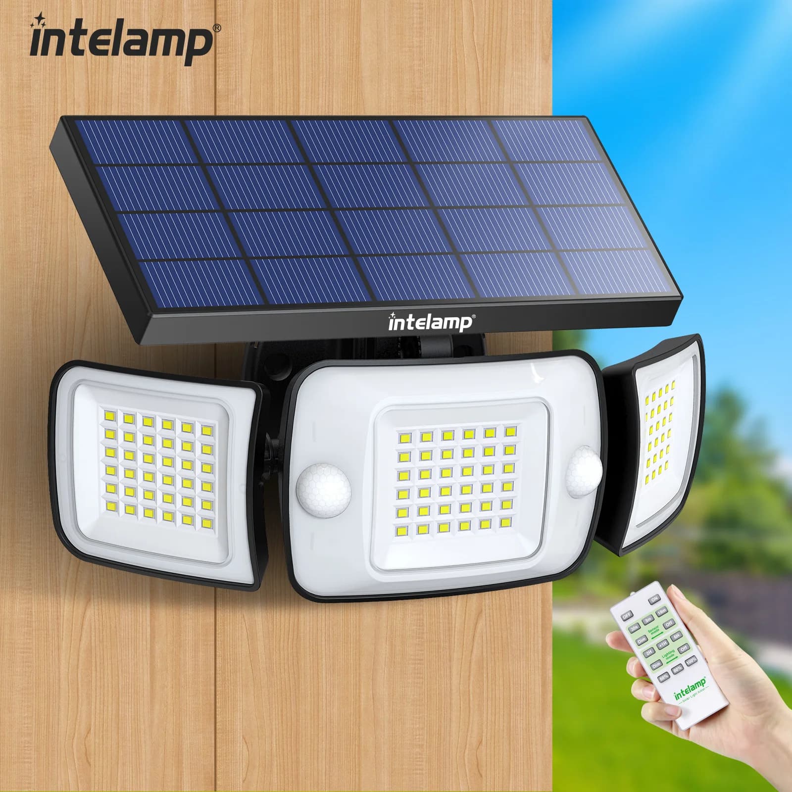 Lampe solaire extérieure intelamp 6000mah, deux capteurs de mouvement, étanche, lampe solaire murale