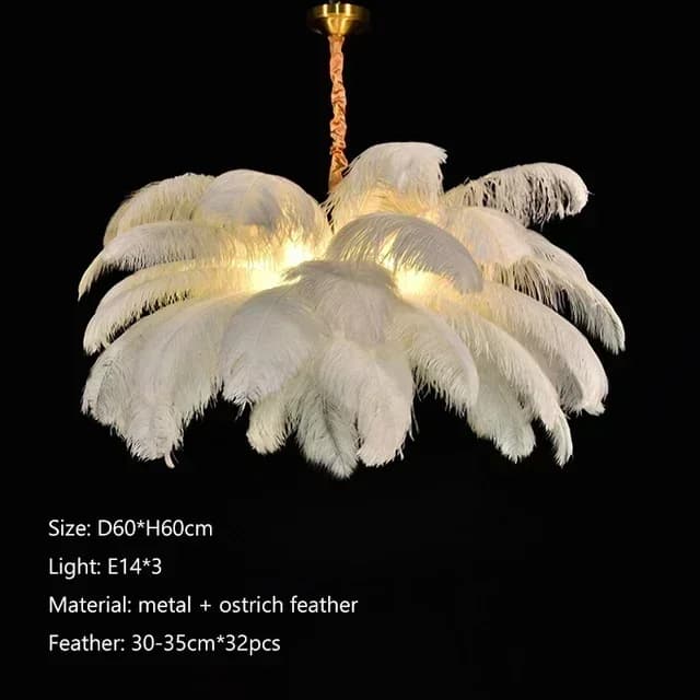 Lampe suspendue nordique en plumes d'autruche pour fille, éclairage d'intérieur, lustre de plafond p