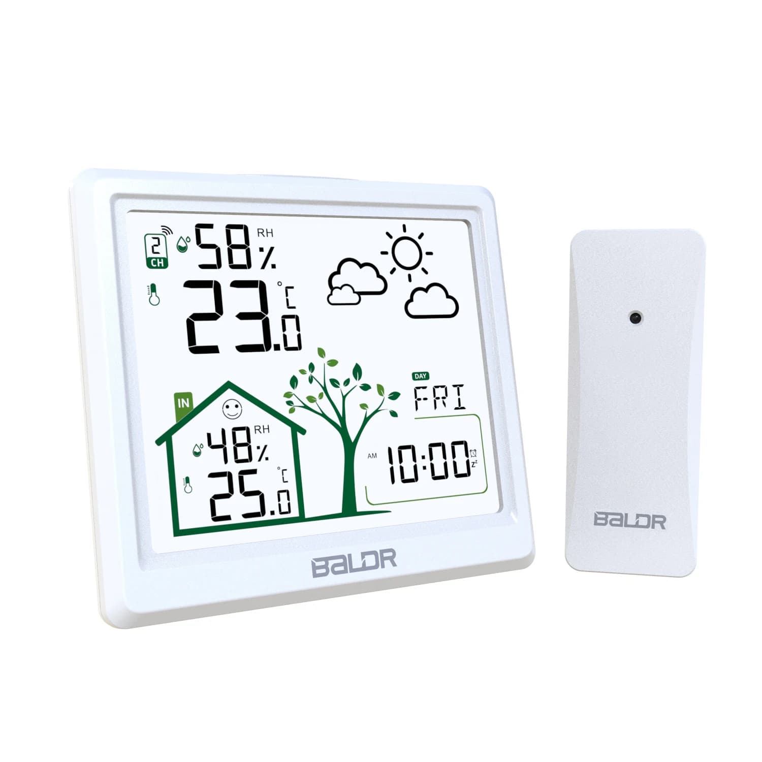 Baldr Station météo sans fil 4.9 "Numérique intérieur extérieur température humidité moniteur réveil