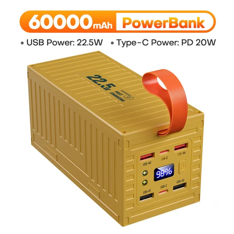 QOOVI-Batterie externe 60000mAh, 22.5W PD QC 3.0, chargeur de grande capacité, pour iPhone Xiaomi