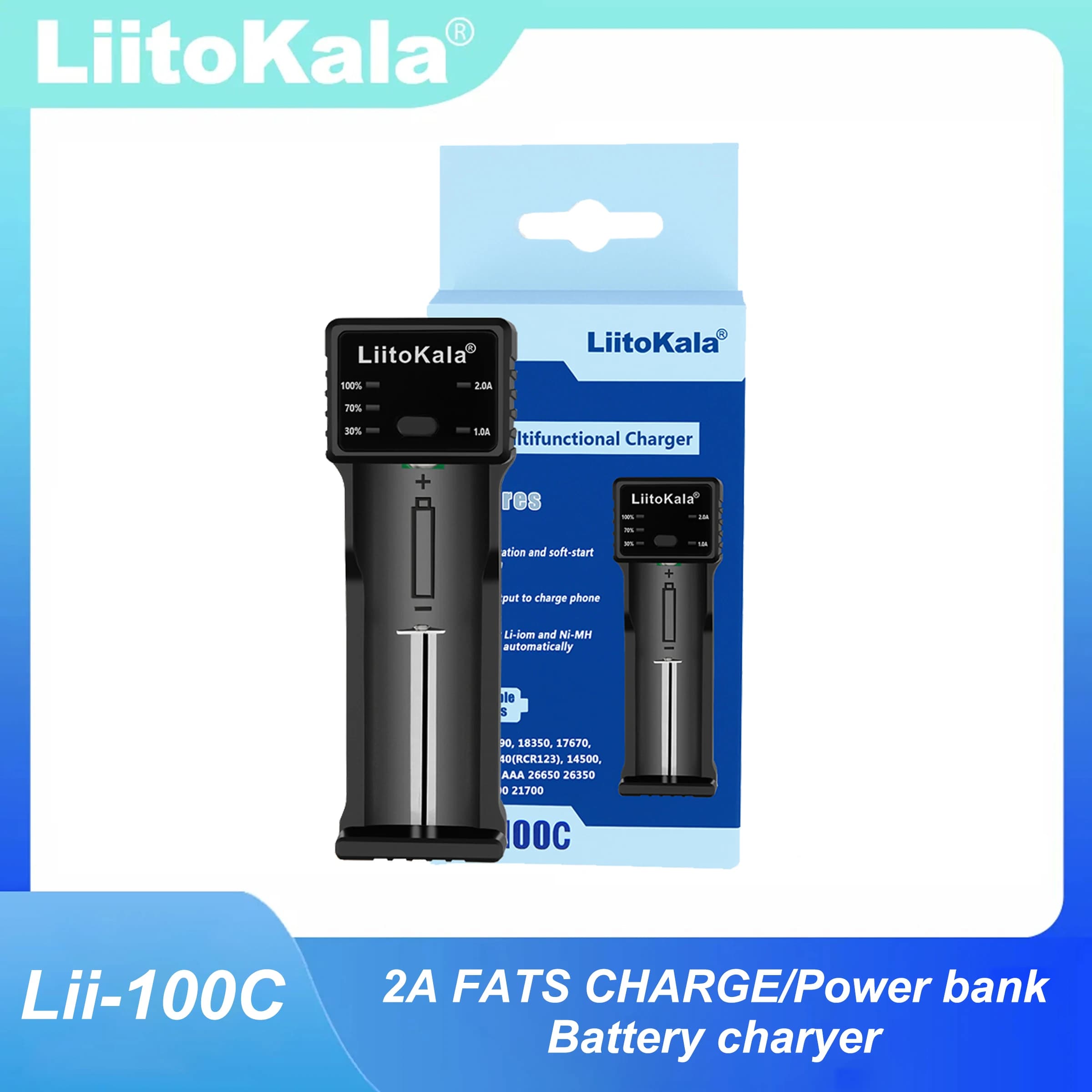 Chargeur de batterie au lithium LiitoKala Lii-100C pour 18650 26650, charge rapide de haute qualité 