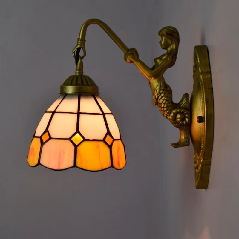 Lampe murale sirène en vitrail européen, lampe de chevet pour chambre à coucher, lampe rétro créativ