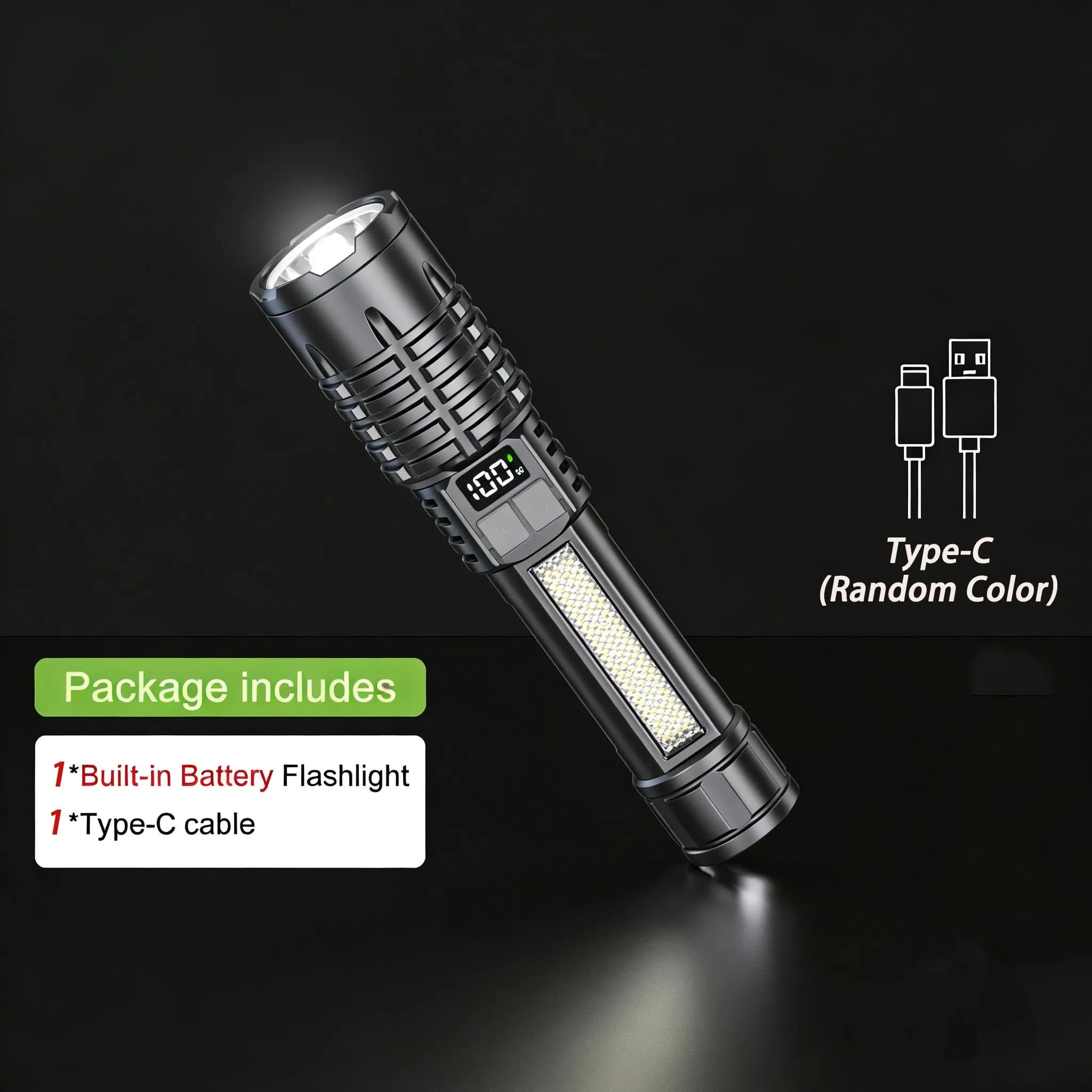Lampe de poche LED rechargeable à faisceau long, éclairage d'urgence portable pour l'extérieur, avec