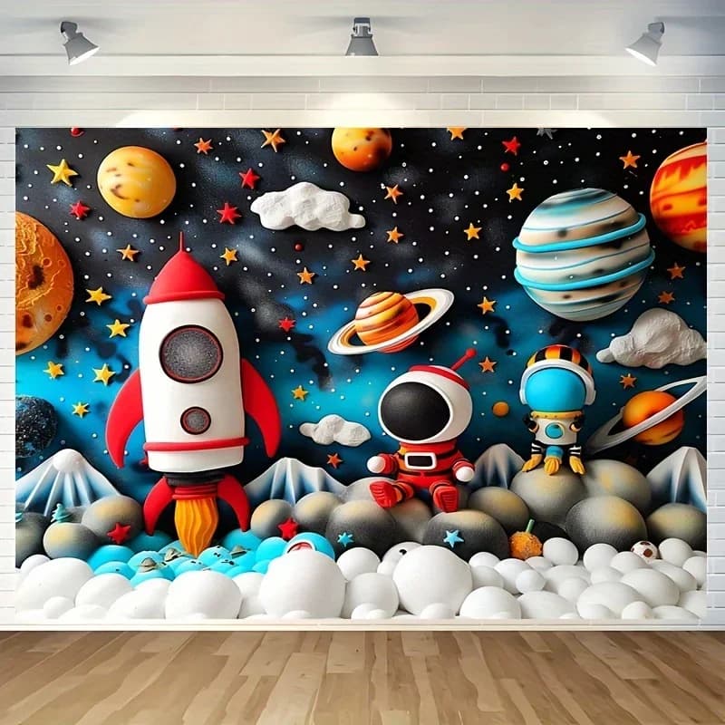 Dessin animé astronaute espace extérieur planète arrière-plans pour photographies enfants fête d'ann