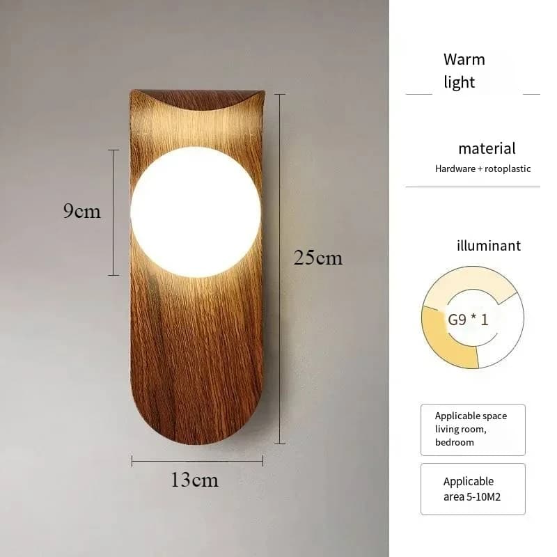 Applique Murale en Fer Effet Bois avec Abat-jour en Acrylique – Décoration Rétro pour Salon, Chambre