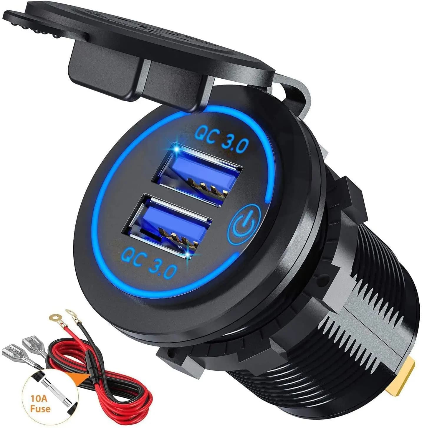 Allume-cigare de chargeur de voiture avec interrupteur tactile 12V/24V 36W QC 3.0, double prise USB,