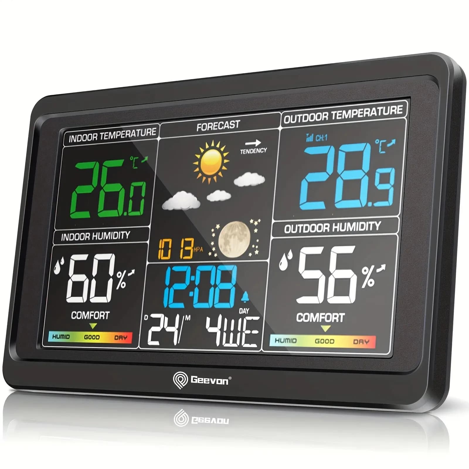 Geevon-Station météo numérique sans fil pour l'intérieur et l'extérieur, Therye.com avec calendrier,