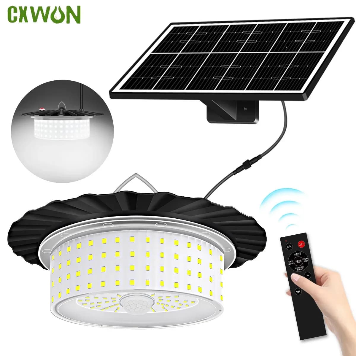 Lampes solaires de hangar avec capteur de mouvement, éclairage d'intérieur et d'extérieur, étanche, 