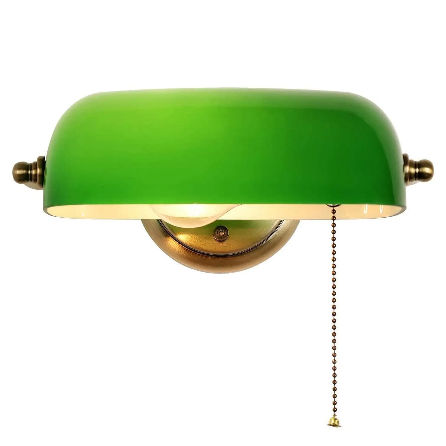 Abat-jour de banque en verre vert, applique murale réglable avec interrupteur à chaîne de traction, 