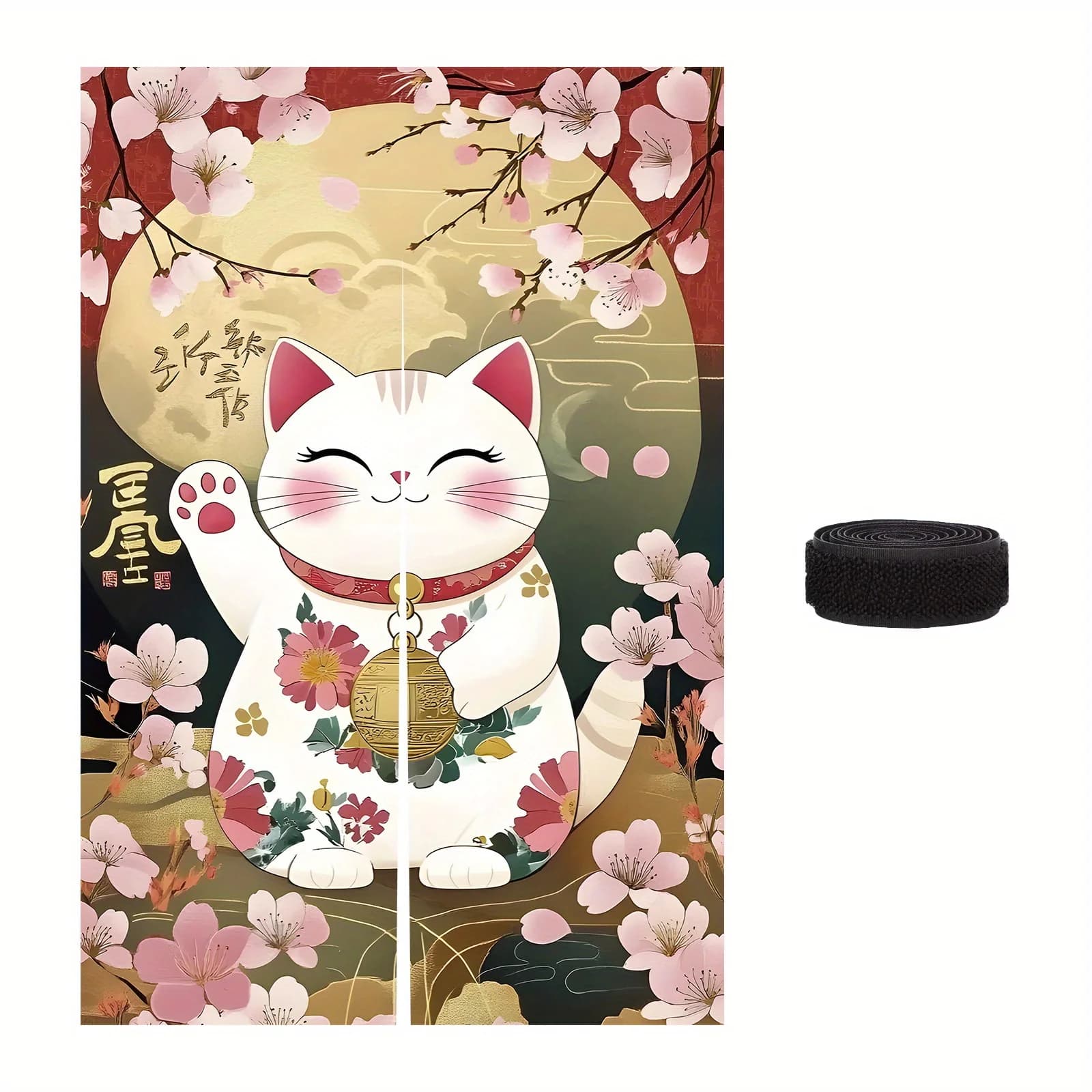 Bannière de porte de style japonais VIKAMA, avec un adorable motif Maneki-Neko dans un style japonai