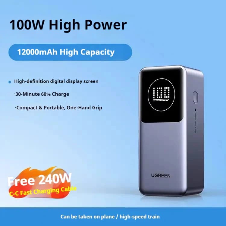 UGREEN 200W 20000mAh Power Bank Chargeur Rapide avec Câble Intégré de 65CM Batterie Externe Portable